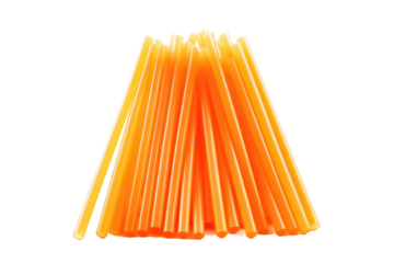 Sunburst Symphony: A Vibrant Collection of Yellow Plastic Straws. On a Clear PNG or White Background.