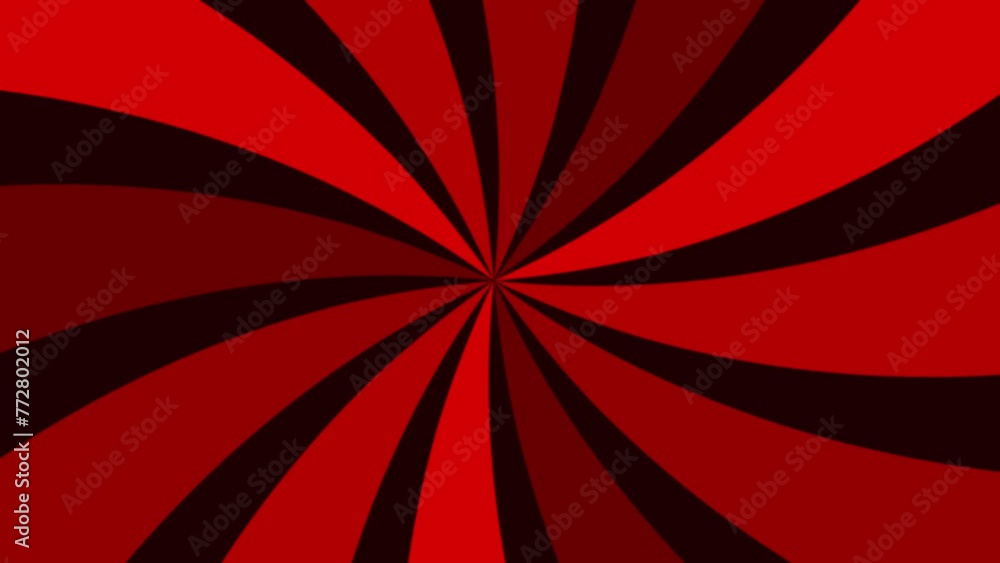 Poster abstract animated background with spinning red curved stripes on black background. retro colored sty