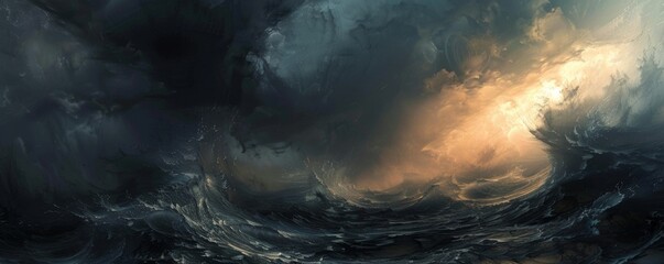 Surreal ocean storm painting