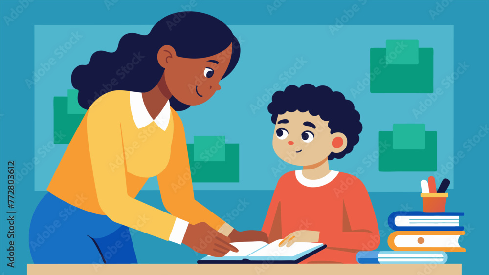 Poster a teacher spends oneonone time with a struggling student providing guidance understanding and encour