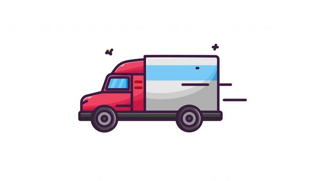 Animation of a Fast Moving Delivery Service Truck. Loop HD video. Transparent Background.
