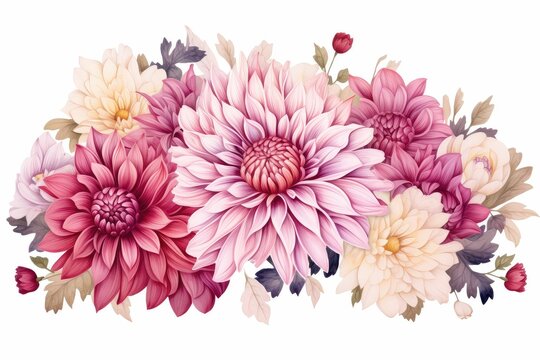 watercolor of chrysanthemum clipart with bold and vibrant blooms. flowers frame, botanical border, Botanical illustration for design wedding card, invitation. Isolated on white background.