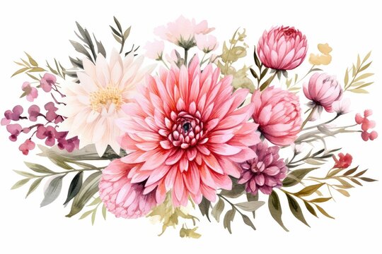 watercolor of chrysanthemum clipart with bold and vibrant blooms. flowers frame, botanical border, Botanical illustration for design wedding card, invitation. Isolated on white background.