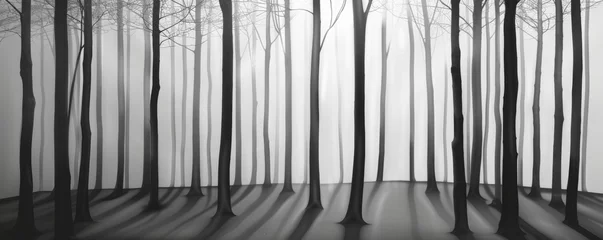 Rolgordijnen Misty forest with bare trees - black and white landscape © iVGraphic
