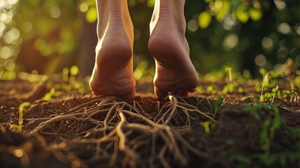 A person's feet are shown in the dirt, with the image conveying a sense of freedom and connection to nature - Powered by Adobe