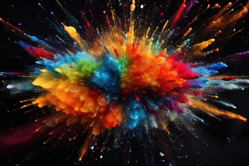 Colored powder explosion on gradient dark background, concept, Closeup Abstract colorful explosion...