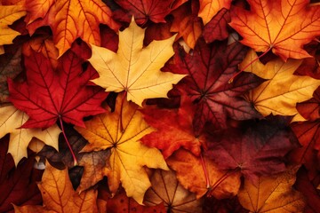 Naklejka na ściany i meble Fall background featuring vibrant autumn maple leaves