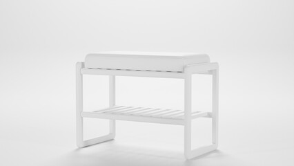 Solid Wood Shoe Bench with Cushion and Storage Rack premium photo 3d render