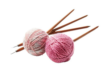 Two Balls of Yarn and Knitting Needles on a White Background
