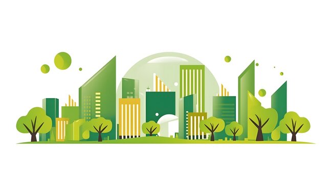 Green eco city background. Ecology and Environment conservation resource sustainable concept. illustration.