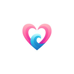 love heart logo with combination of wave elements in colorful gradient 3d vector design