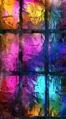 Abstract colorful stained glass with water droplets