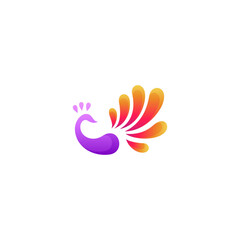 peacock logo in minimalist 3d vector gradient design