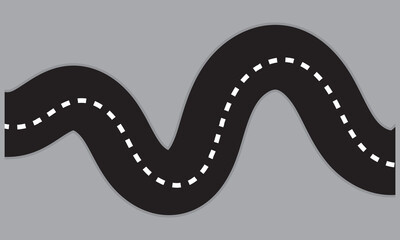 Road vector illustration. Curved and ditrection highway with markings. Road set.