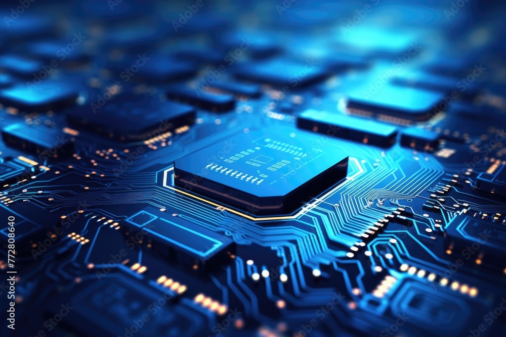 Poster glowing circuit board ,futuristic circuit board on a blue background 3d rendering artificial intelli