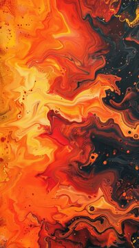 Abstract fluid art with orange and black swirls