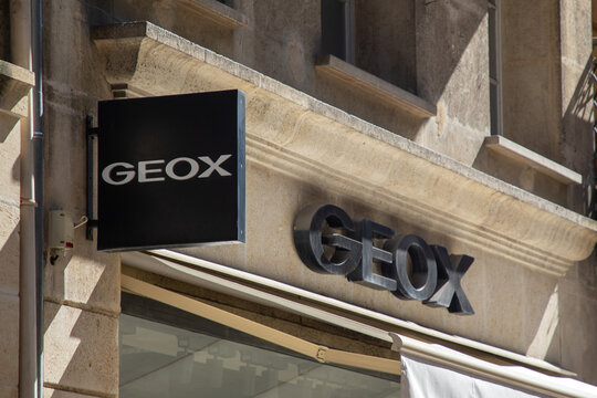 Geox Sign Text Store And Brand Shop Entrance Logo Of Italian Shoes And Clothing Footwear Wall Facade Chain