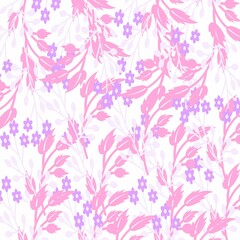 Abstract flowers pink and purple seamless pattern creative floral endless wallpaper cute backdrop design for fabric textile print wrapping cover. Beautiful pink and purple floral print background 