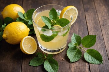 Drink with lemon and Geranium leaf
