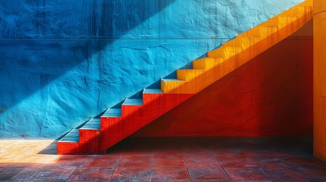 Colorful shadow patterns on staircase