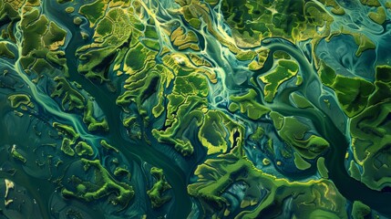 Abstract aerial view of a river delta - obrazy, fototapety, plakaty
