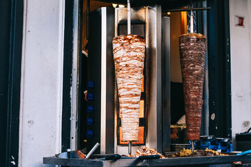 Turkish chicken doner kebab in a restaurant