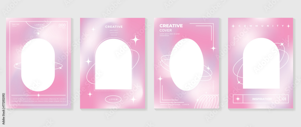Poster gradient abstract cover background vector set. minimalist style cover template with geometric shapes