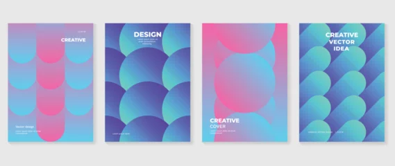 Selbstklebende Fototapeten Abstract gradient background vector set. Minimalist style cover template with vibrant perspective 3d geometric prism shapes collection. Ideal design for social media, poster, cover, banner, flyer. © TWINS DESIGN STUDIO