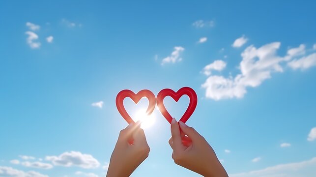 hands with heart on sky background