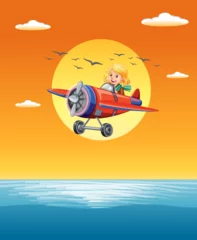 Poster Young pilot enjoys a scenic flight over the ocean. © GraphicsRF