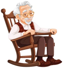 Poster Cheerful senior gentleman relaxing in a wooden rocker © GraphicsRF