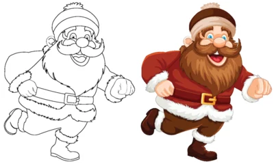 Deurstickers Santa illustration, one colored and one line art. © GraphicsRF