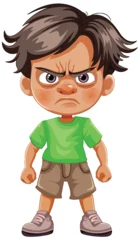 Deurstickers Cartoon of a young boy frowning with arms akimbo © GraphicsRF
