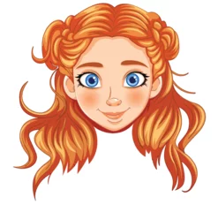Foto op Plexiglas Vector illustration of a smiling young redhead girl. © GraphicsRF