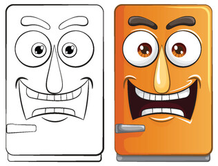 Two cartoon refrigerators with expressive faces - obrazy, fototapety, plakaty