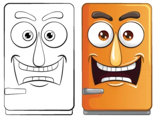 Crédence de cuisine en verre imprimé Enfants Two cartoon refrigerators with expressive faces
