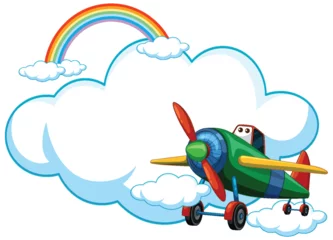 Deurstickers Cartoon airplane flying near a vibrant rainbow. © GraphicsRF