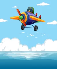 Photo sur Aluminium Enfants Vibrant aircraft flying above serene blue waters