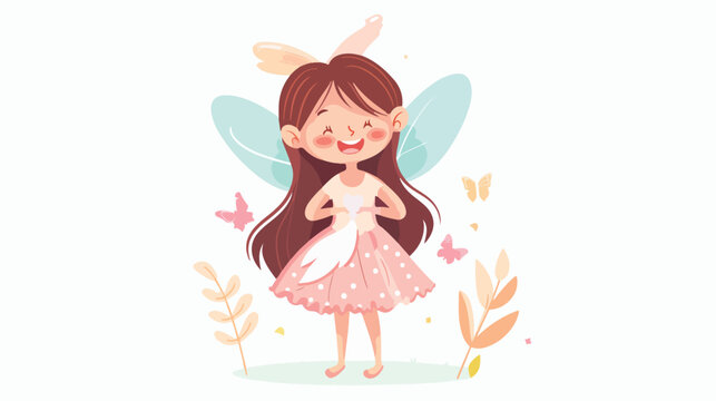 Beautiful smiling tooth fairy in flat vector . 