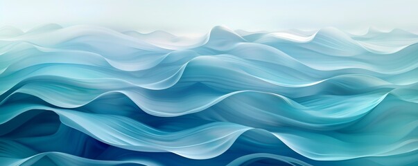 Abstract blue waves on a light background - obrazy, fototapety, plakaty