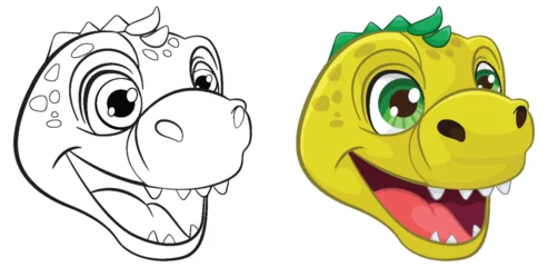 Keuken spatwand met foto Colorful and cheerful cartoon dinosaur head © GraphicsRF
