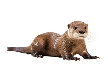 Playful Otter: A Whimsical Close-Up Portrait. On a Clear PNG or White Background. - obrazy, fototapety, plakaty