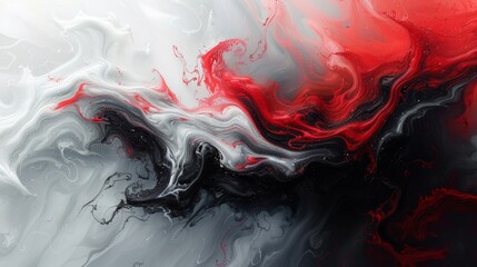 Abstract red, black, and white paint swirls - obrazy, fototapety, plakaty