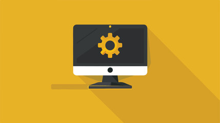 Black Computer monitor and gear icon isolated on gold