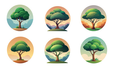 Set of tree tree scene, each with a different color