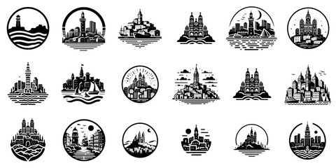 France Landmarks : Marseille Vector Silhouette Icons and Pictograms Set	 - obrazy, fototapety, plakaty