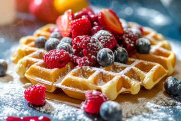 Fresh Waffle Topped with Assorted Berries.