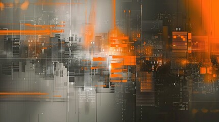 Gray-orange abstract background or screensaver on PC in the style of cyber technologies of the future. AI generative.