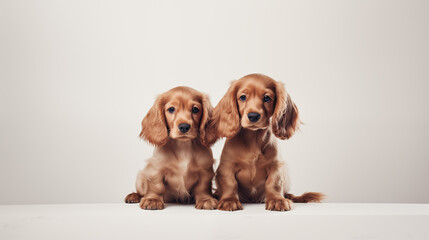 Two cute cocker spaniel puppies on white background, animal, purebred dog, canine, small