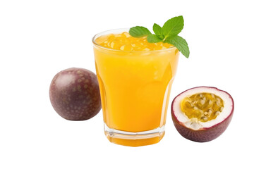 Fototapeta premium Citrus Harmony: Refreshing Orange Juice and Juicy Apple. On a Clear PNG or White Background.
